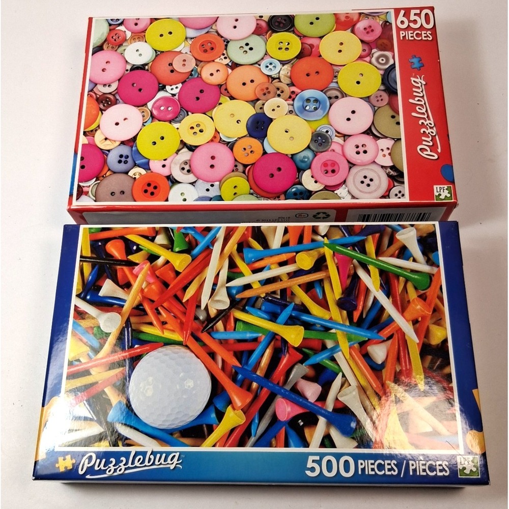 Lot of 2 Puzzlebug Jigsaw Puzzles New Sealed - 650 Pc Buttons & 500 Pc Golf Tees